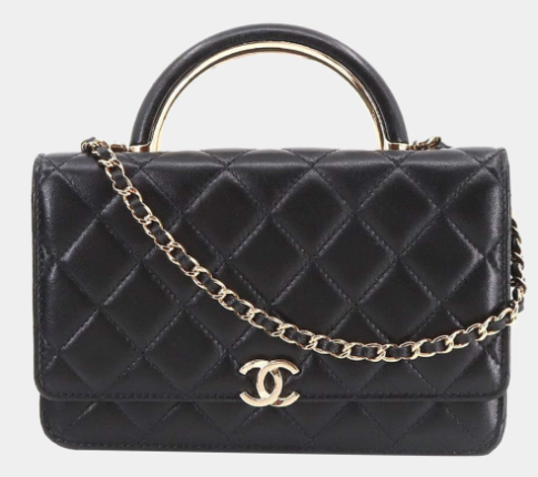 Chanel Black Leather Classic Top Handle Flap Bag